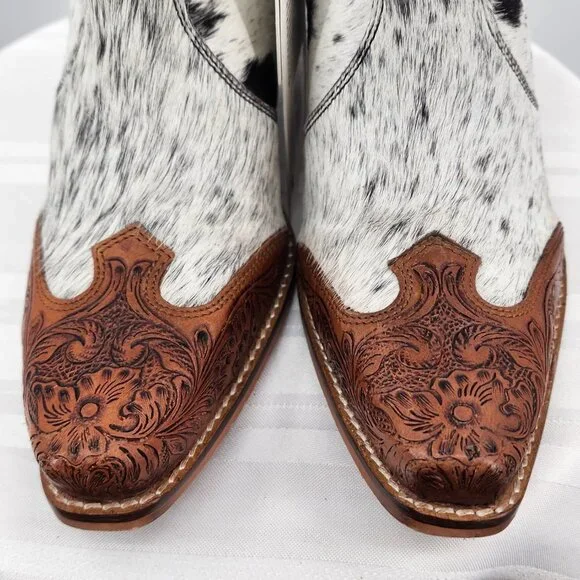 MYRA BAG Silverado Hair On Tooled Leather Shortie Cowboy Boots Size 6-11 NWT - Picture 8 of 13